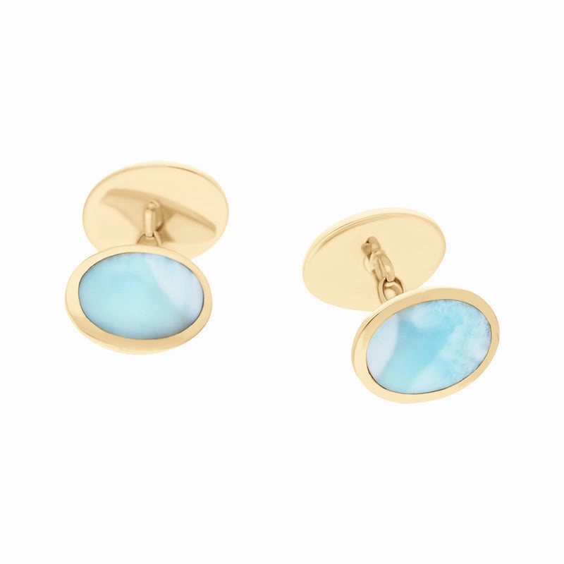 18ct Yellow Gold Coquina Larimar Four Stone Chain Cufflinks