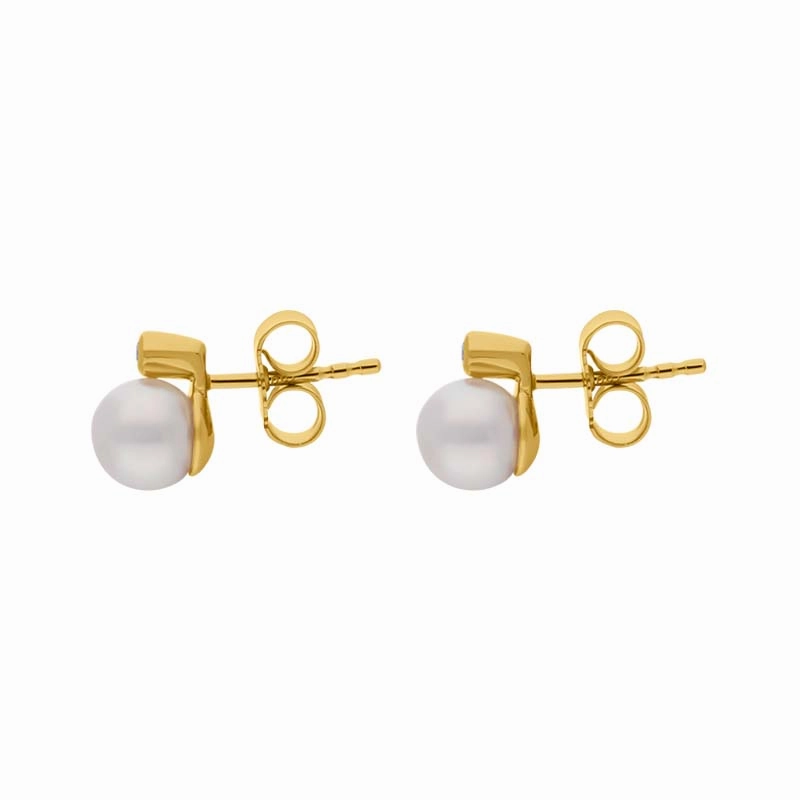 18ct Yellow Gold Diamond Akoya Pearl Stud Earrings