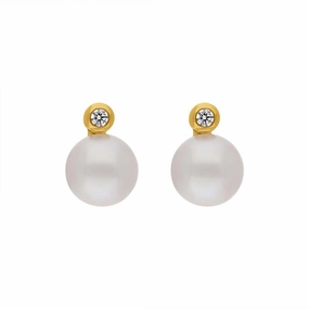 18ct Yellow Gold Diamond Akoya Pearl Stud Earrings