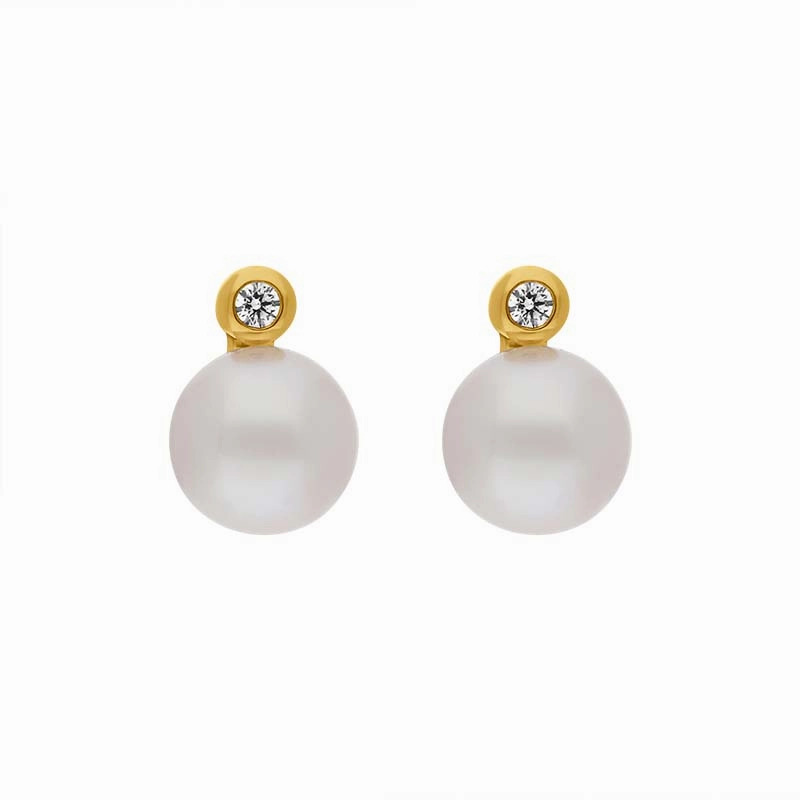 18ct Yellow Gold Diamond Akoya Pearl Stud Earrings