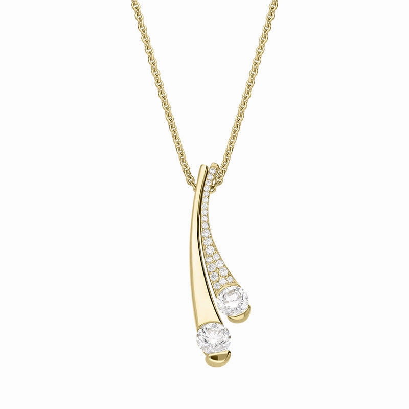 18ct Yellow Gold Diamond Double Drop Necklace D