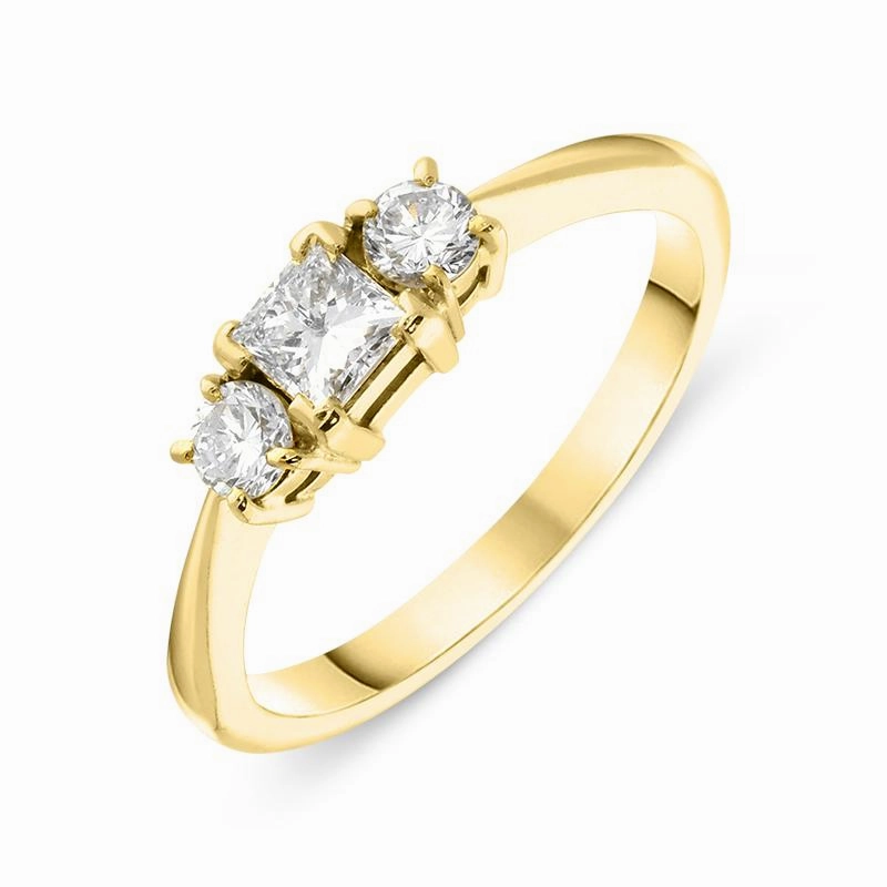 18ct Yellow Gold Diamond Princess Cut Trilogy Ring