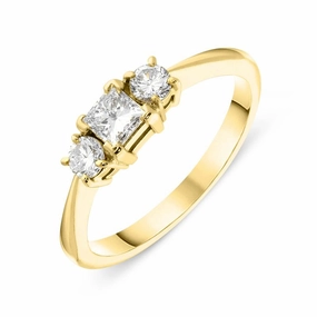 18ct Yellow Gold Diamond Princess Cut Trilogy Ring