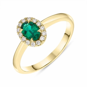 18ct Yellow Gold Emerald Diamond Oval Cluster Ring