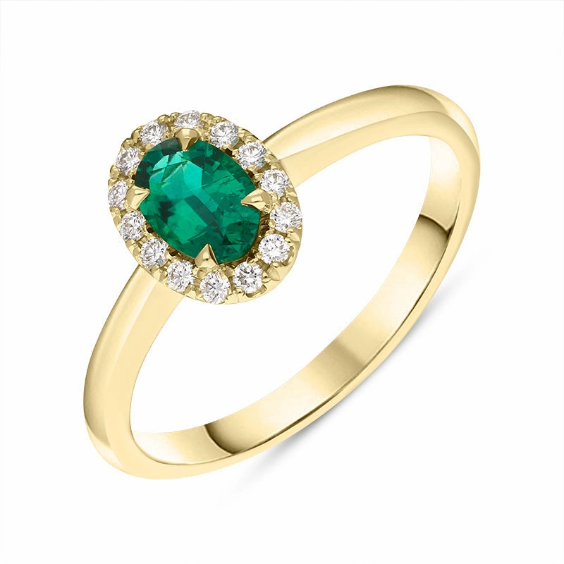 18ct Yellow Gold Emerald Diamond Oval Cluster Ring