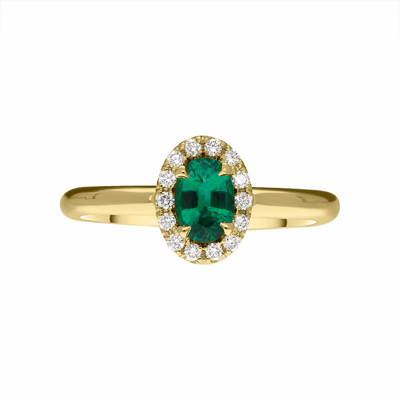 18ct Yellow Gold Emerald Diamond Oval Cluster Ring