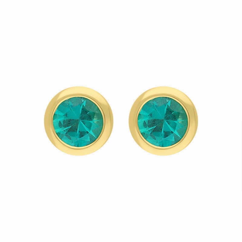 18ct Yellow Gold Emerald Round Solitaire Stud Earrings