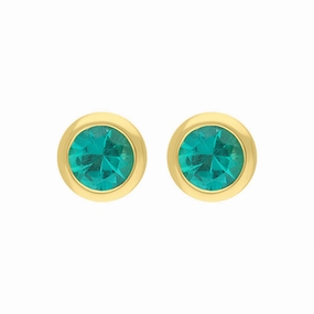 18ct Yellow Gold Emerald Round Solitaire Stud Earrings
