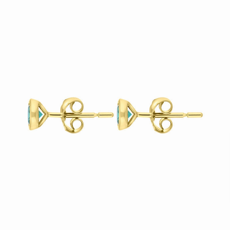 18ct Yellow Gold Emerald Round Solitaire Stud Earrings