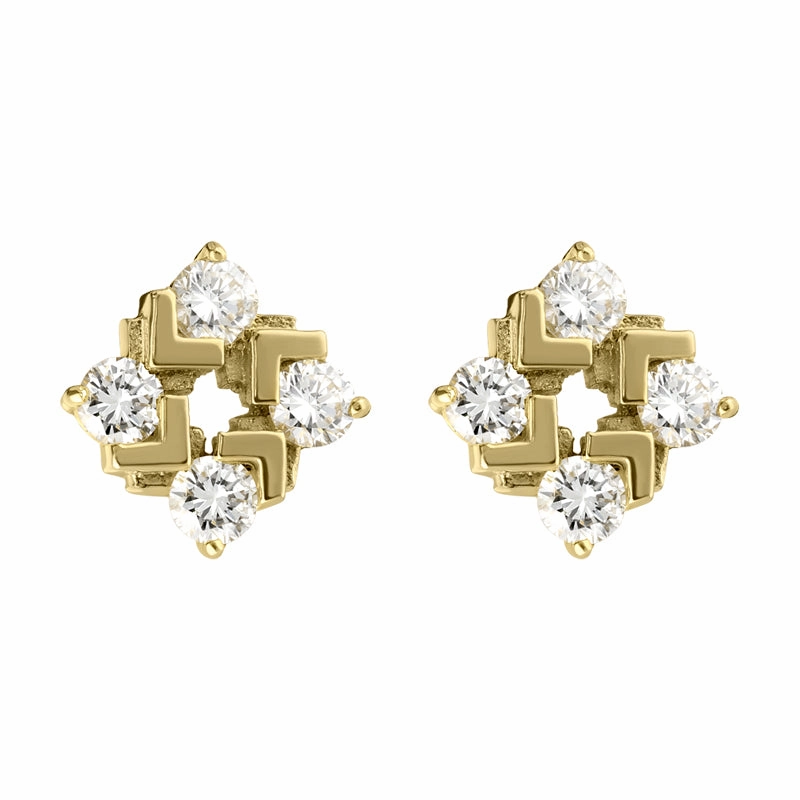 18ct Yellow Gold Four Stone Diamond Stud Earrings