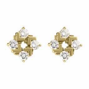 18ct Yellow Gold Four Stone Diamond Stud Earrings
