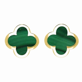 18ct Yellow Gold Malachite Bloom Four Leaf Clover Stud Earrings