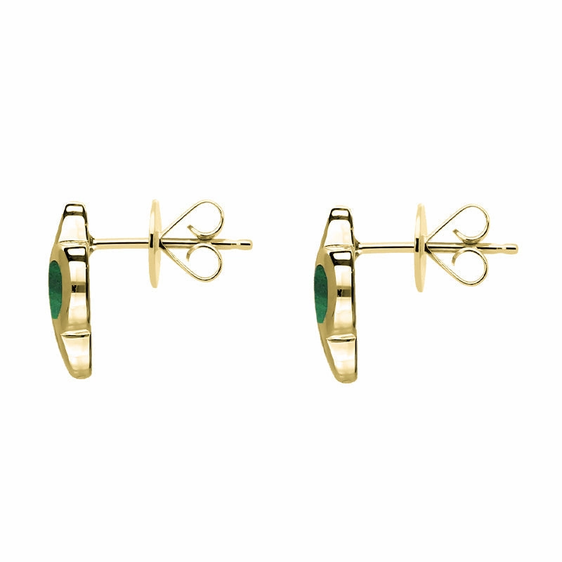 18ct Yellow Gold Malachite Bloom Four Leaf Clover Stud Earrings