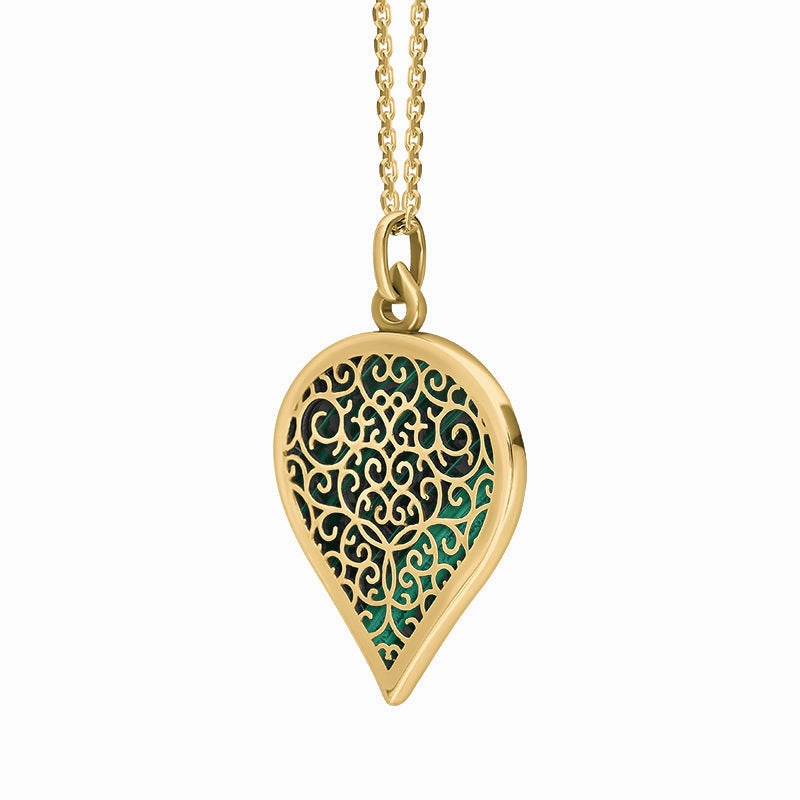 18ct Yellow Gold Malachite Flore Filigree Large Heart Necklace