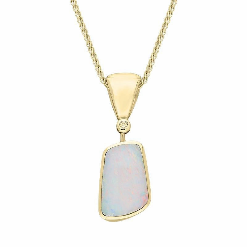 18ct Yellow Gold Opal Diamond Oblong Necklace D
