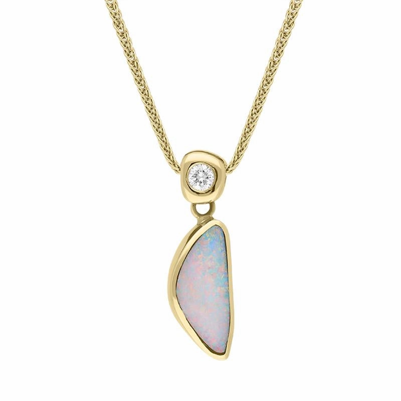 18ct Yellow Gold Opal Diamond Unique Curved Necklace D
