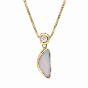 18ct Yellow Gold Opal Diamond Unique Curved Necklace D