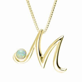 18ct Yellow Gold Opal Love Letters Initial M Necklace