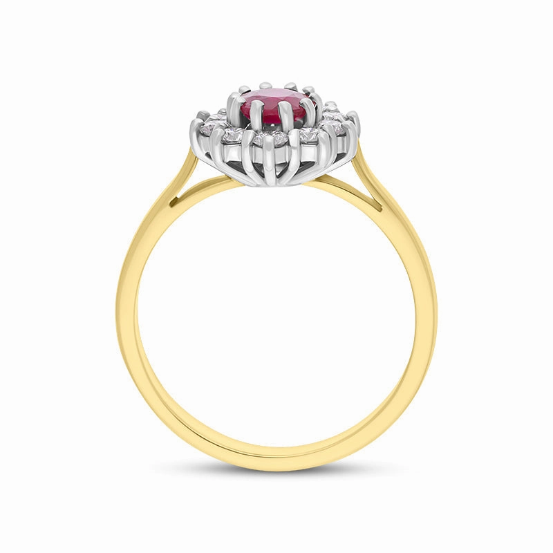 18ct Yellow Gold Ruby Diamond Oval Cut Cluster Ring