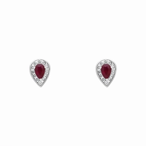 18ct Yellow Gold Ruby Diamond Pear Stud Earrings