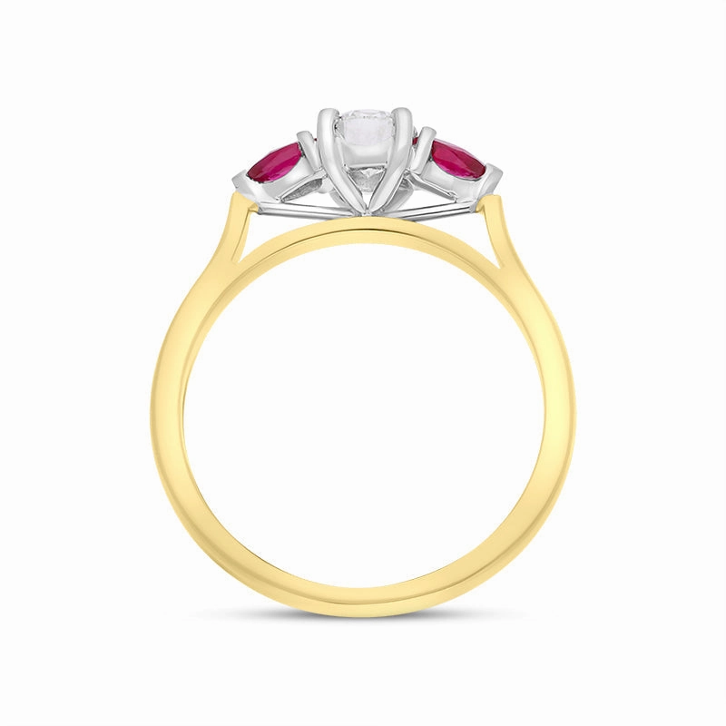 18ct Yellow Gold Ruby Diamond Three Stone Ring