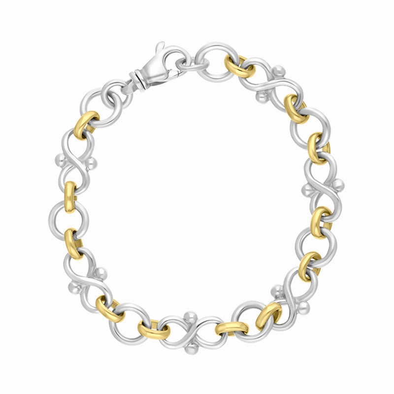 18ct Yellow Gold Sterling Silver Infinity Link Handmade Bracelet