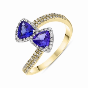 18ct Yellow Gold Tanzanite Diamond Trillion Cut Crossover Ring D