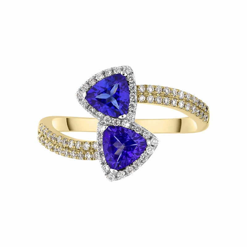 18ct Yellow Gold Tanzanite Diamond Trillion Cut Crossover Ring D