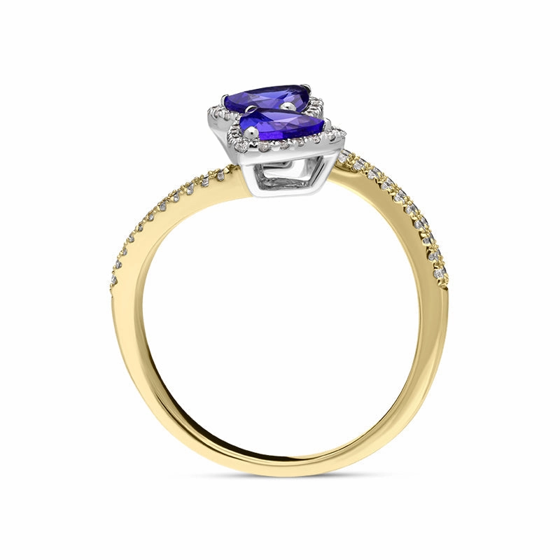 18ct Yellow Gold Tanzanite Diamond Trillion Cut Crossover Ring D