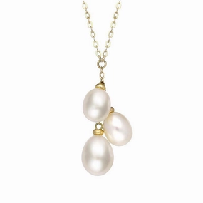 18ct Yellow Gold Three Stone White Pearl Necklace