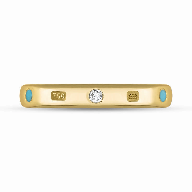 18ct Yellow Gold Turquoise 0.09ct Diamond Queen's Jubilee Hallmark 6mm Ring D