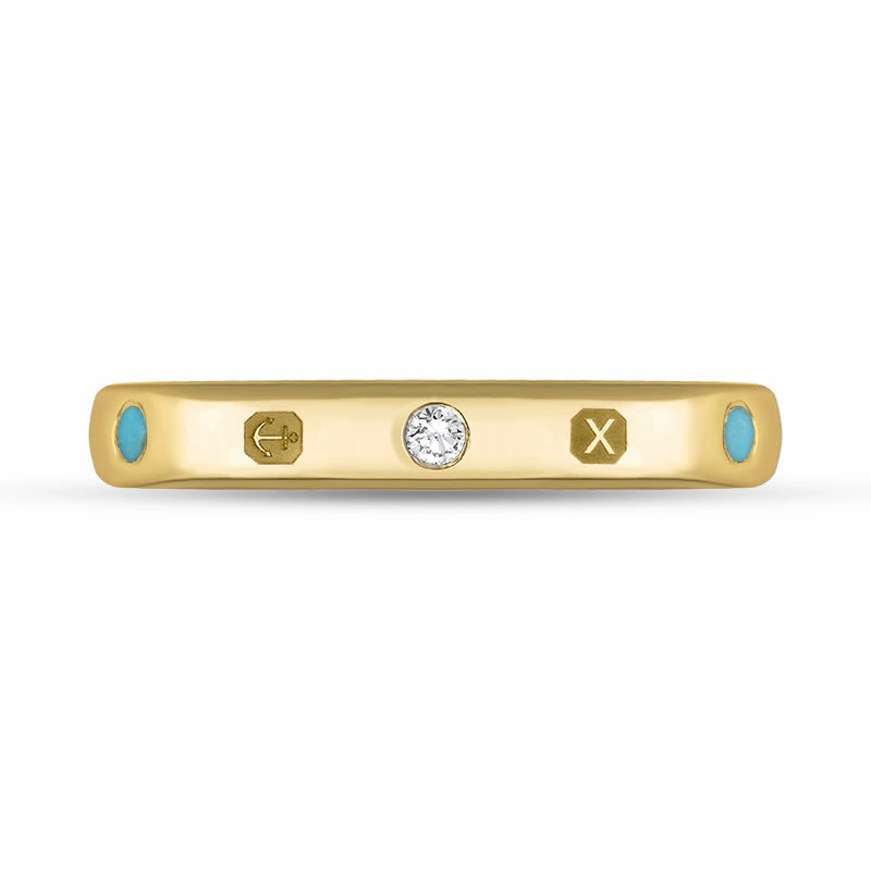 18ct Yellow Gold Turquoise 0.09ct Diamond Queen's Jubilee Hallmark 6mm Ring D