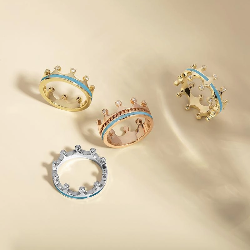 18ct Yellow Gold Turquoise Diamond Tiara Double Band Ring