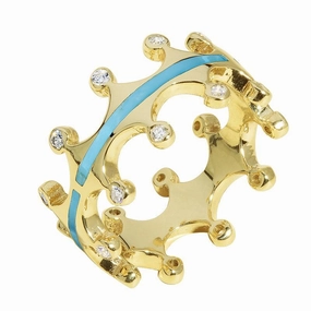 18ct Yellow Gold Turquoise Diamond Tiara Double Band Ring