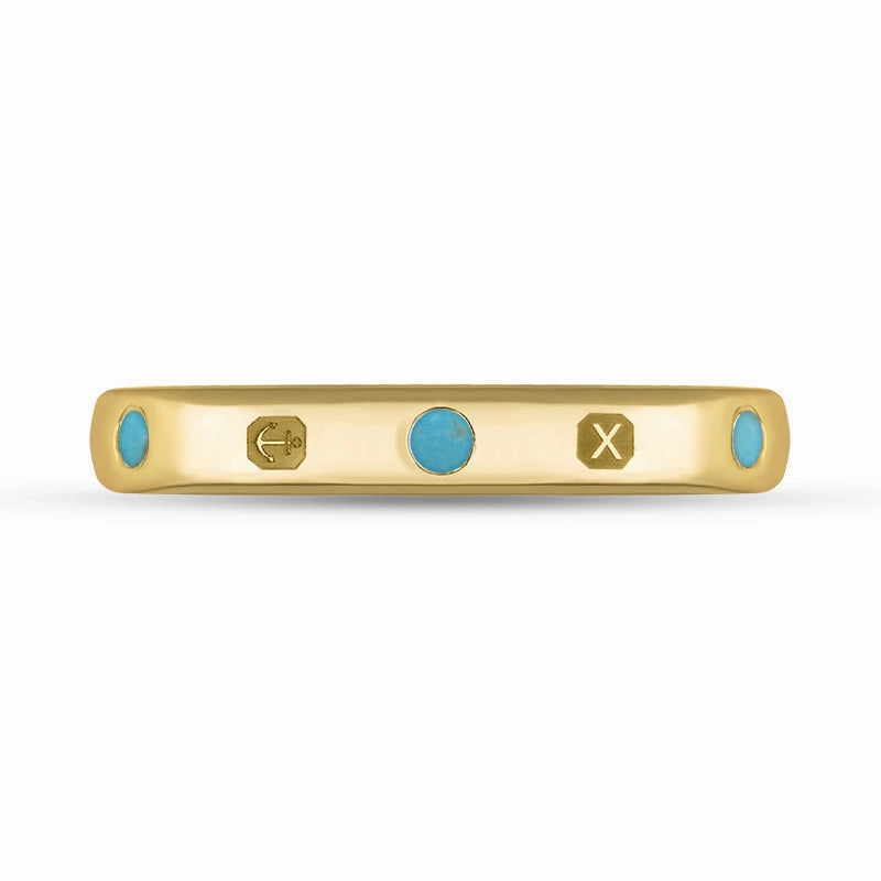 18ct Yellow Gold Turquoise Queen's Jubilee Hallmark 3mm Ring D