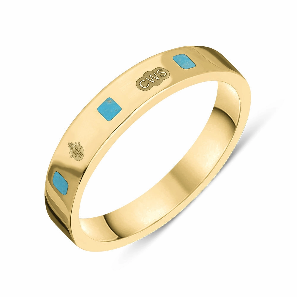 18ct Yellow Gold Turquoise Queen's Jubilee Hallmark Princess Cut 4mm Ring D