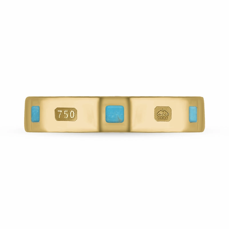 18ct Yellow Gold Turquoise Queen's Jubilee Hallmark Princess Cut 4mm Ring D