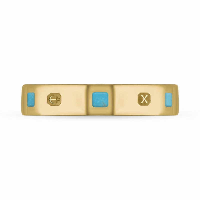 18ct Yellow Gold Turquoise Queen's Jubilee Hallmark Princess Cut 4mm Ring D