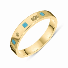 18ct Yellow Gold Turquoise Queen's Jubilee Hallmark Princess Cut 4mm Ring D