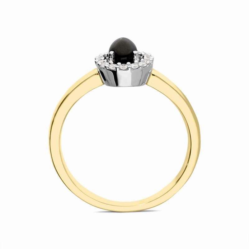 18ct Yellow Gold Whitby Jet 0.12ct Diamond Cluster Ring