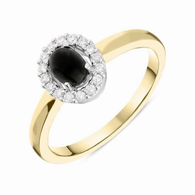 18ct Yellow Gold Whitby Jet 0.12ct Diamond Cluster Ring
