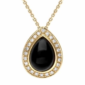 18ct Yellow Gold Whitby Jet 0.12ct Diamond Pear Pave Necklace