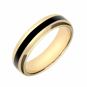18ct Yellow Gold Whitby Jet 2mm Stone Inlaid Wedding Band Ring