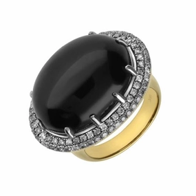 18ct Yellow Gold  Whitby Jet Diamond Large Oval Ring D