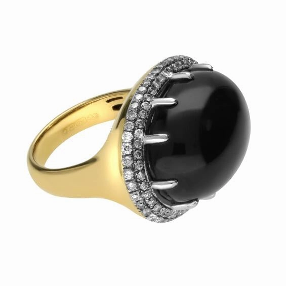 18ct Yellow Gold  Whitby Jet Diamond Large Oval Ring D