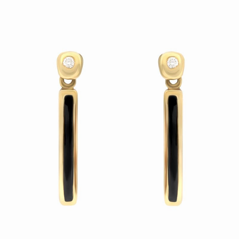 18ct Yellow Gold Whitby Jet Diamond Slim Oblong Drop Earrings D