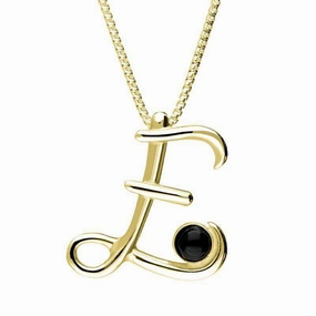 18ct Yellow Gold Whitby Jet Love Letters Initial E Necklace