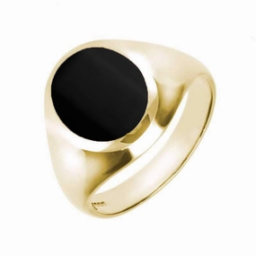 18ct Yellow Gold Whitby Jet Medium Oval Signet Ring