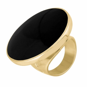 18ct Yellow Gold Whitby Jet Queen's Jubilee Hallmark Large Round Ring D