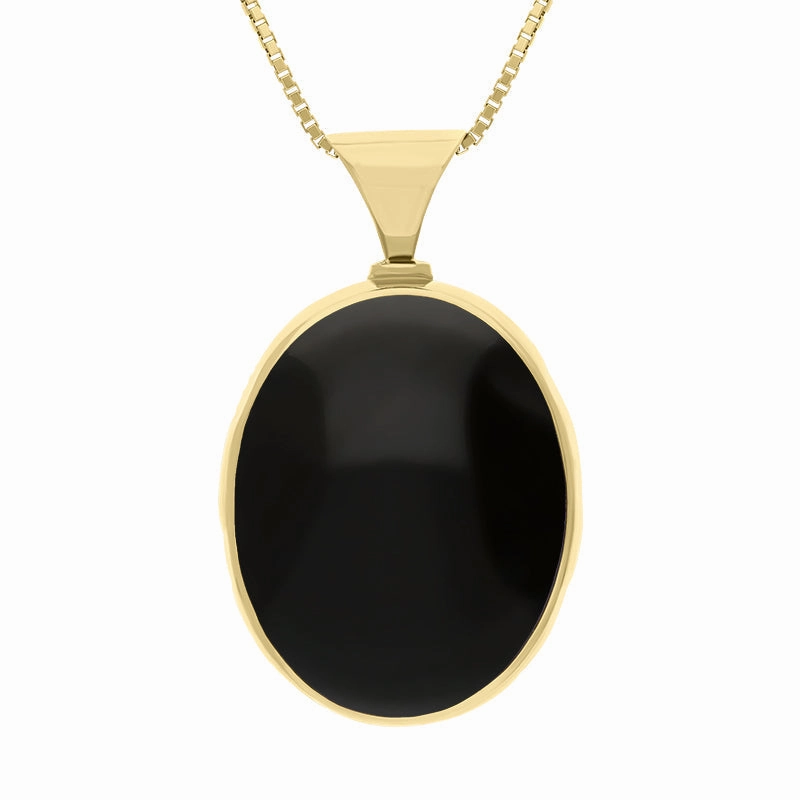 18ct Yellow Gold Whitby Jet Turquoise Queens Jubilee Hallmark Double Sided Oval Necklace D